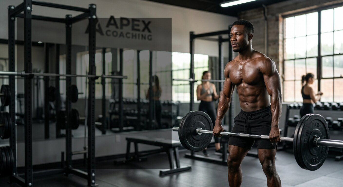 Apex Coaching client performing a barbell deadlift at the Apex training facility