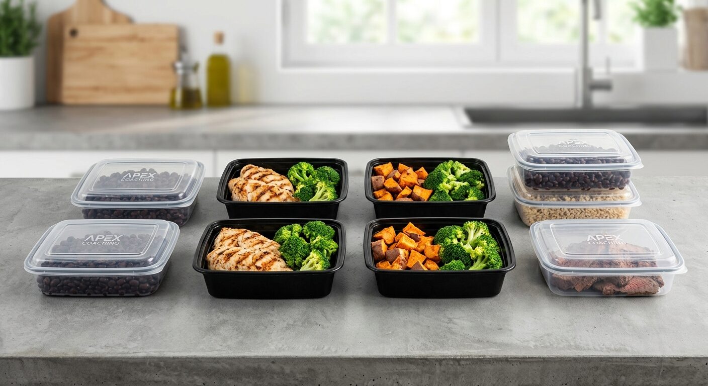 Grilled chicken and vegetable meal prep containers