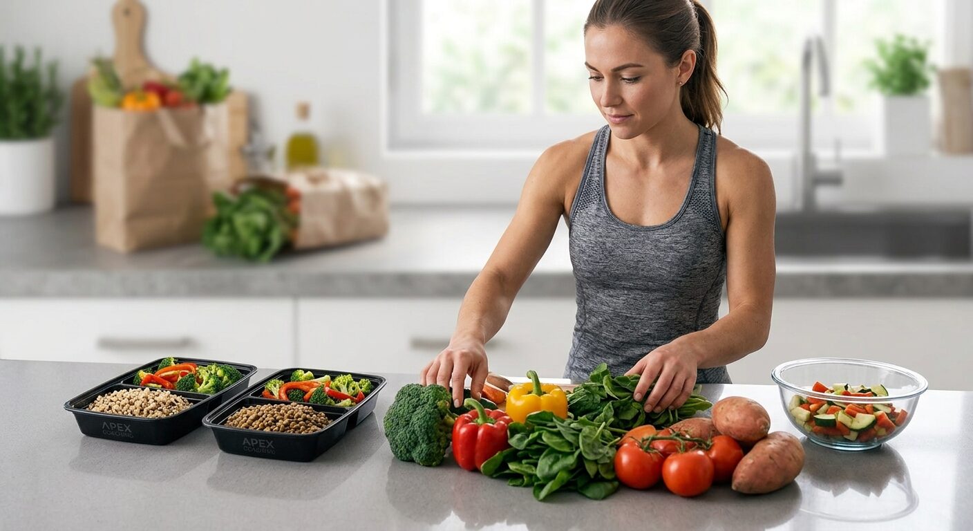 Meal prep containers with chicken, quinoa, and vegetables