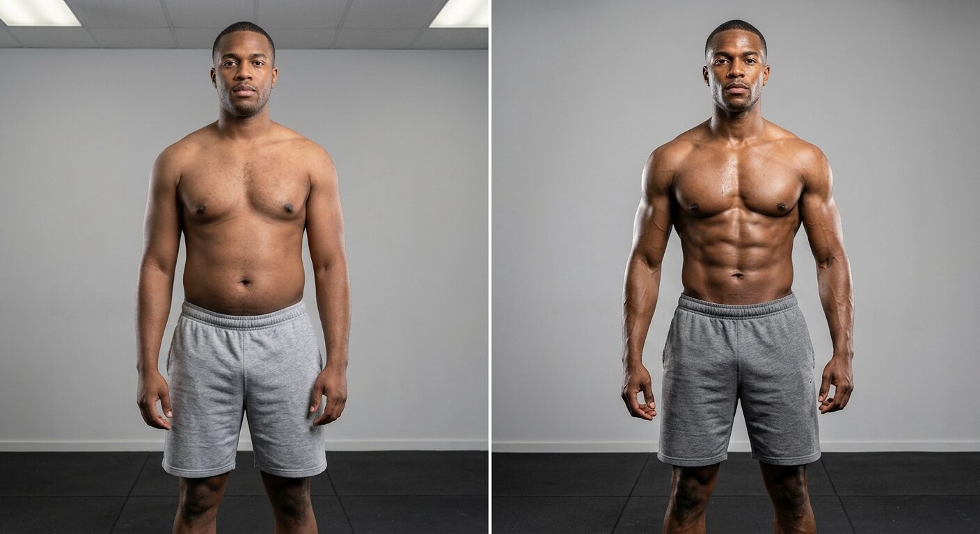 Andre's muscle gain transformation after 14 weeks at Apex Coaching